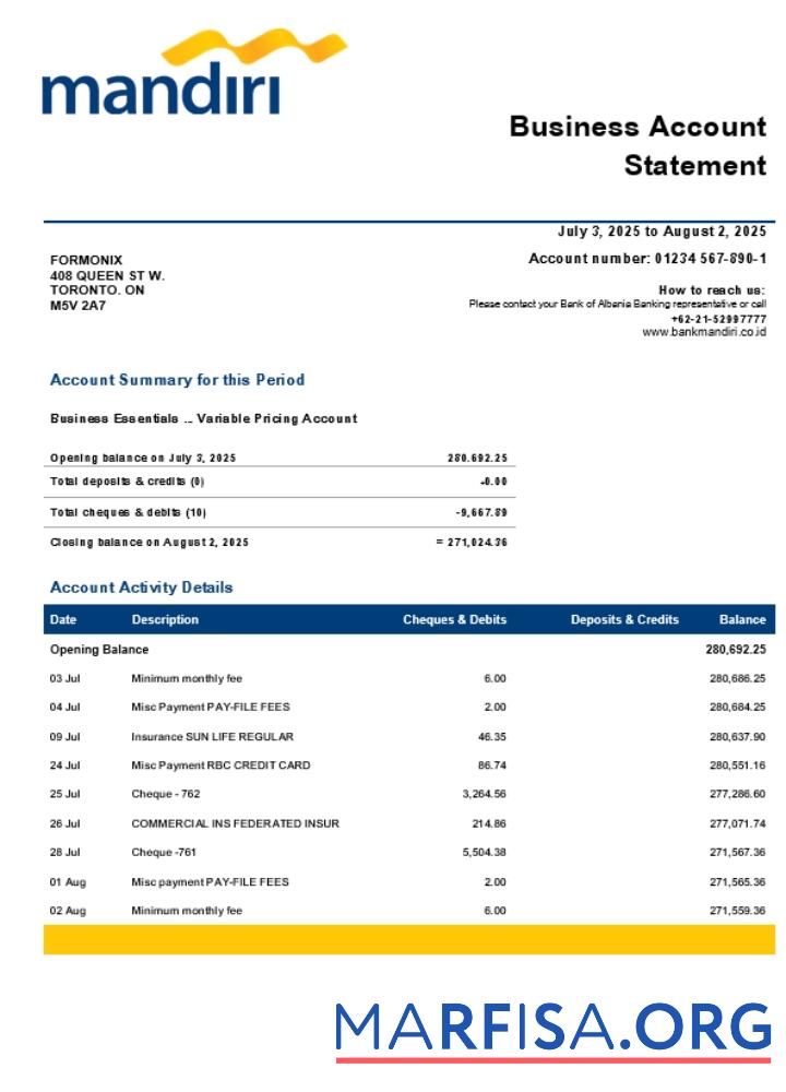Realistic Koran Mandiri firm account statement Word and PDF template (1)